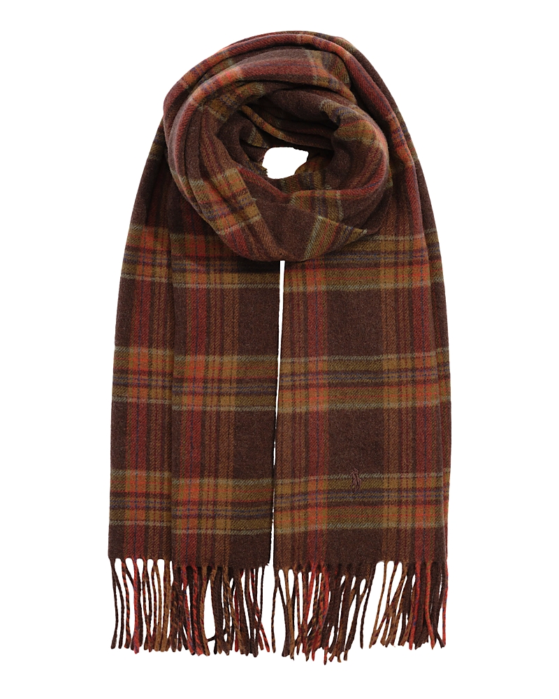 Polo Ralph Lauren Wool & Cashmere Plaid Scarf In Brown