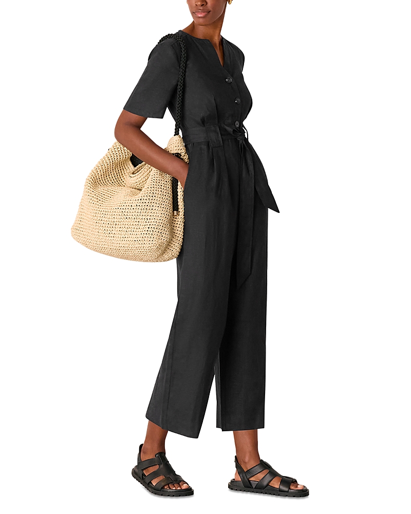 Whistles Petite Fiona Linen Button Front Jumpsuit