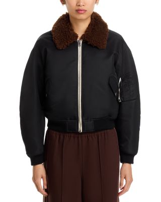 Shrunken Shearling Trim Bomber Jacket