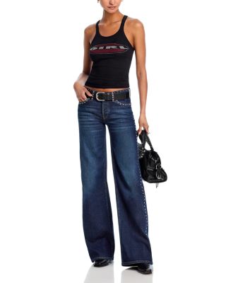 Studded Mid Rise Wide Leg Jeans in Barely Worn Stud