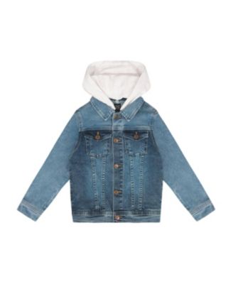 Deux par Deux - Boys' Denim Jacket with French Terry Hood - Little Kid