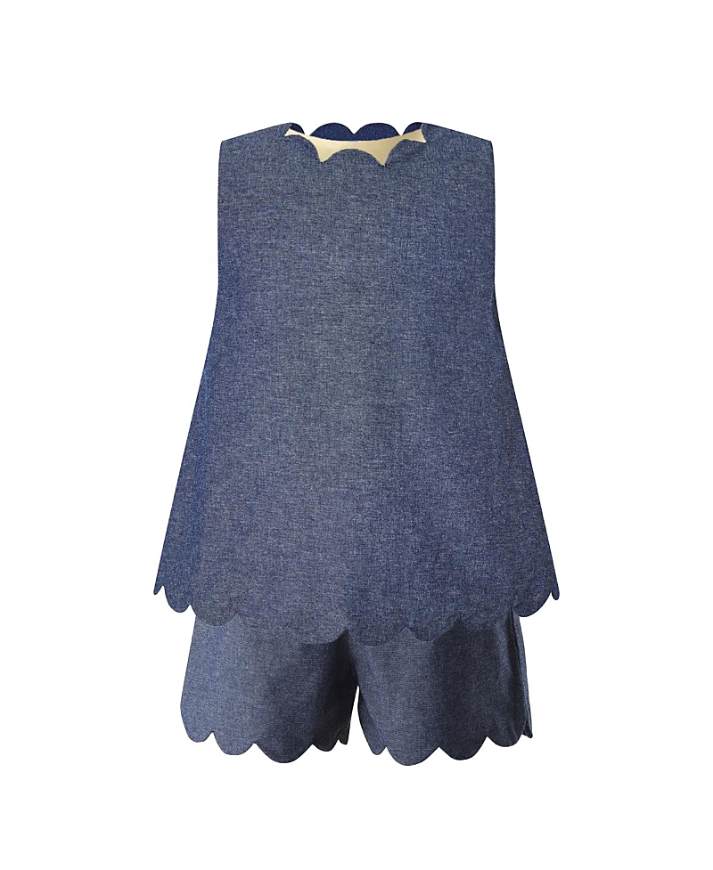 Shop Rachel Riley Girls' Chambray Scalloped Top And Short Set - Little Kid, Big Kid