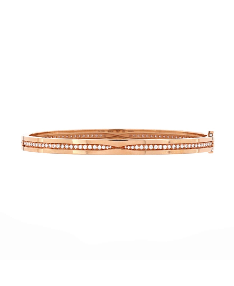 Pre-owned Pre-owned Bvlgari Bvlgari 5.5mm B. Zero1 Hinged Bangle Bracelet 18k Rose Gold With Pave Diamonds