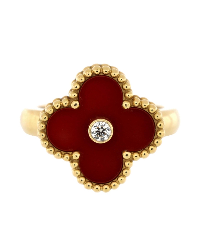 Pre-owned Pre-owned Van Cleef & Arpels Van Cleef & Arpels Vintage Alhambra Ring 18k Gold With Carnelian And Diamond