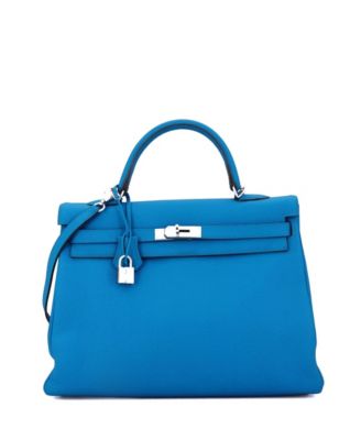 Pre-Owned HERMÈS - Kelly 35 Handbag Blue Clemence with Palladium Hardware