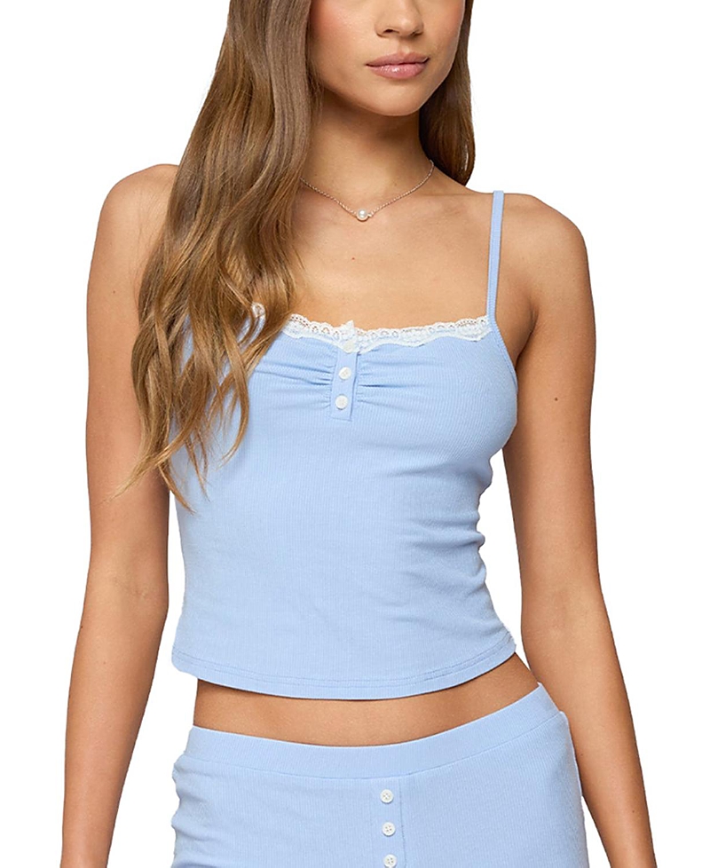 Edikted Olena Lace Trim Henley Camisole