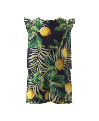 Rachel Riley - Girls' Lemon Boxy Top and Shorts Ruffle Set - Little Kid, Big Kid