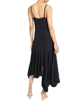 Davin Sleeveless Asymmetric Fit and Flare Silk Midi Dress