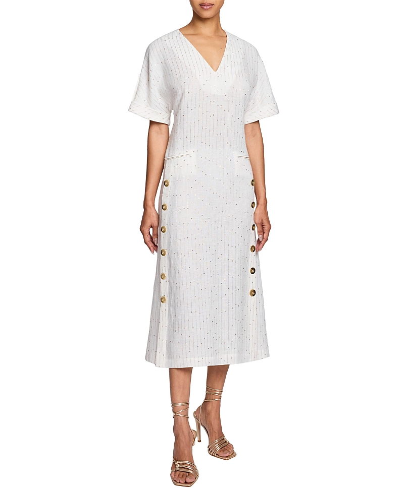 Santorelli Serafina Midi A-line Shift Dress In Striped Linen