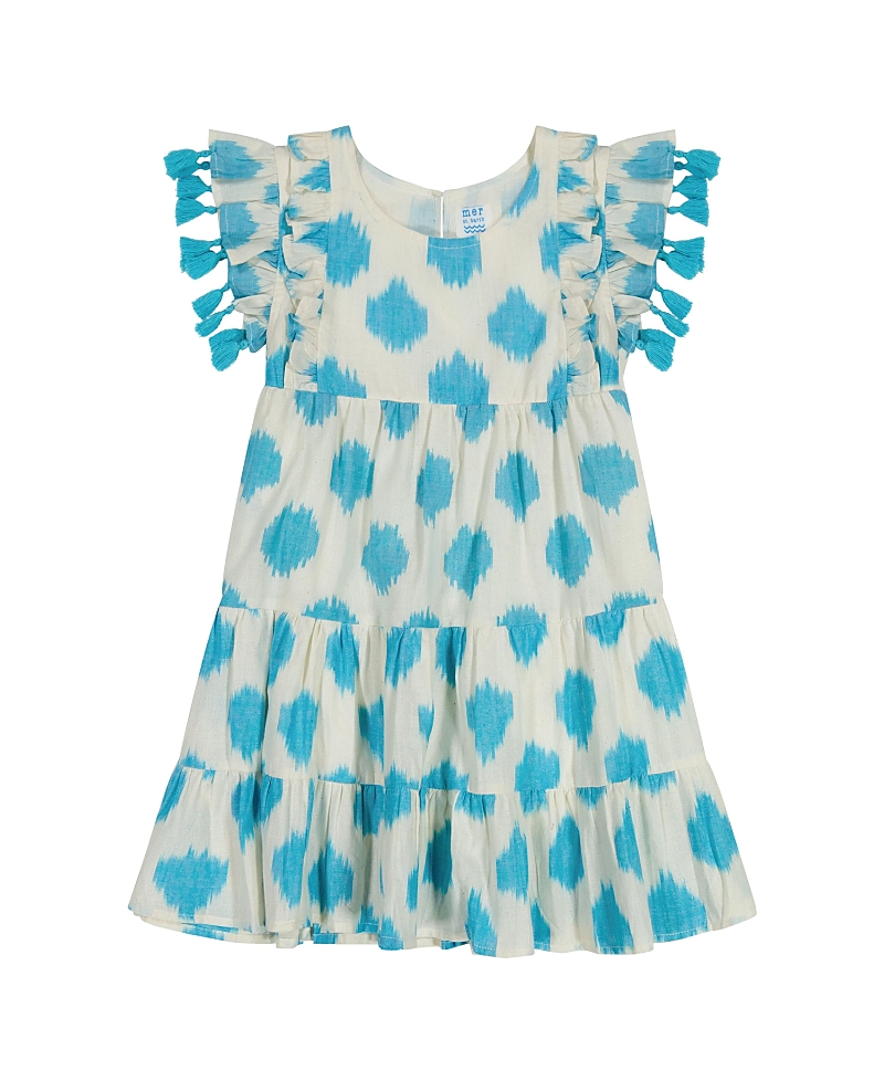 Mer St. Barth Sophie Girl's Tassel Dress Cream Aqua Ikat