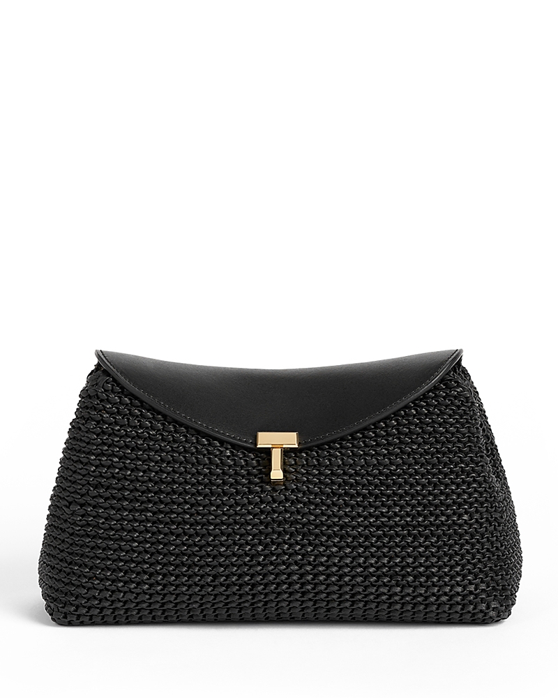 Toteme T-Lock Woven Leather Convertible Clutch in Black