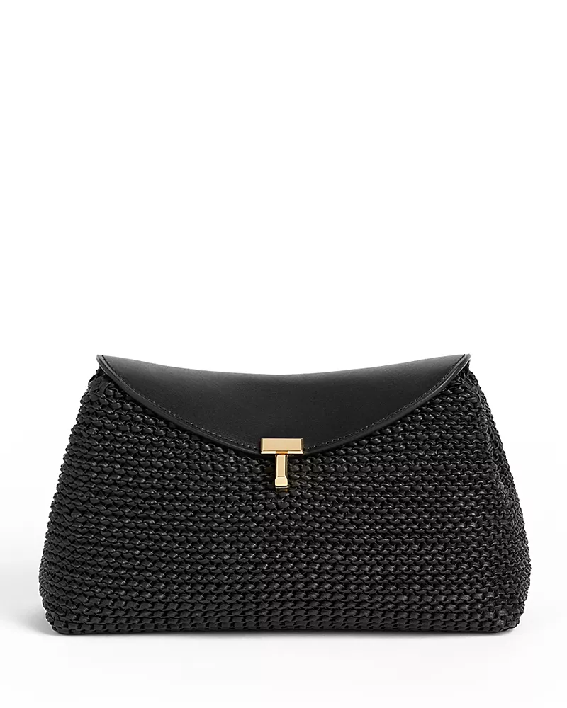 Toteme T-Lock Woven Leather Convertible Clutch in Black