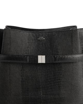 Belted Lizard-Embossed Bucket Bag in Black