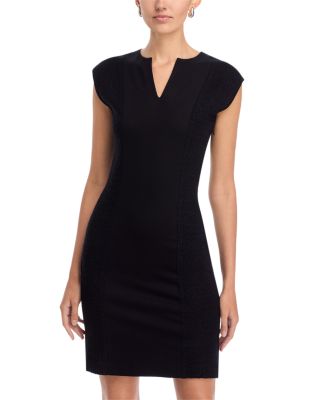 Split Neck Mixed Media Mini Dress