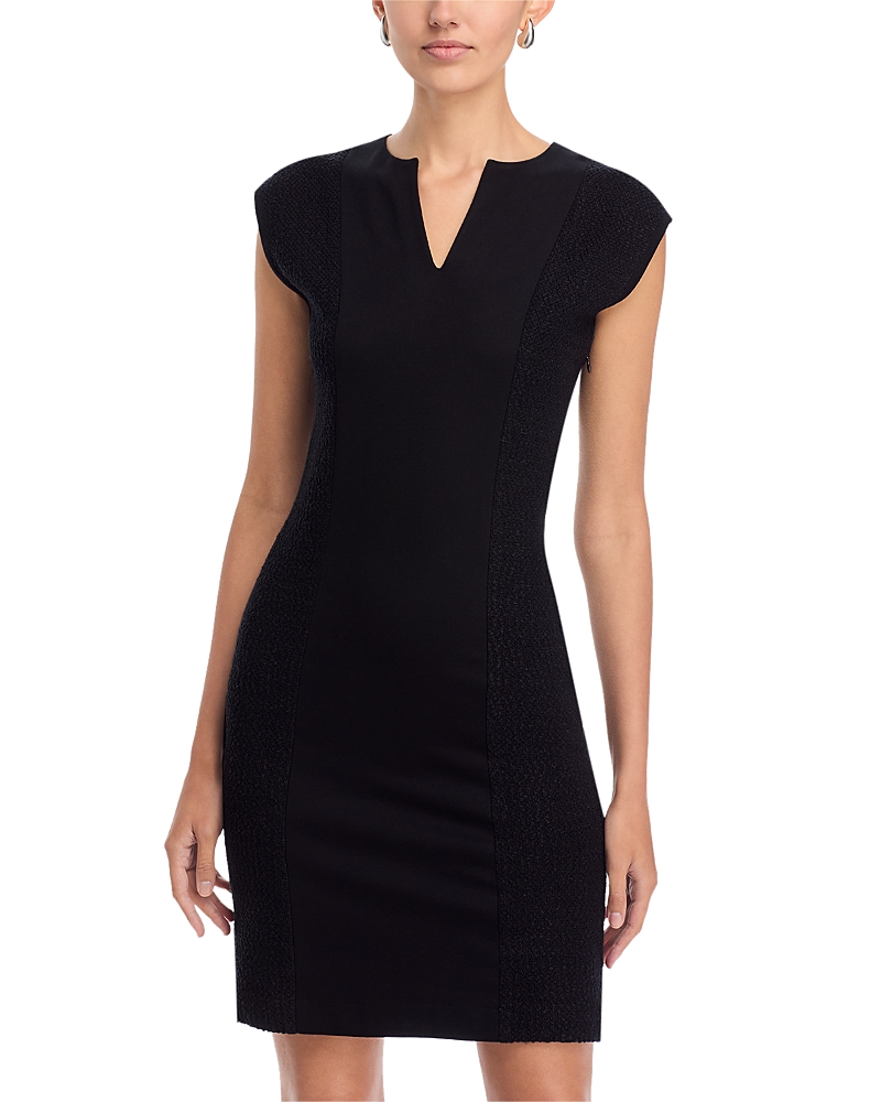 Misook Split Neck Mixed Media Mini Dress