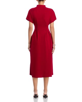 Mock Neck Button Front Midi Dress