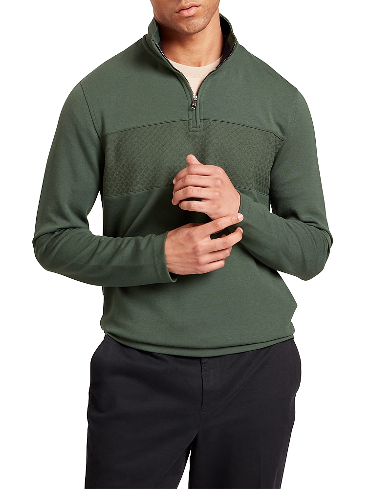 Ted Baker Simonea Textured Panel Half Zip Sweatshirt In Green
