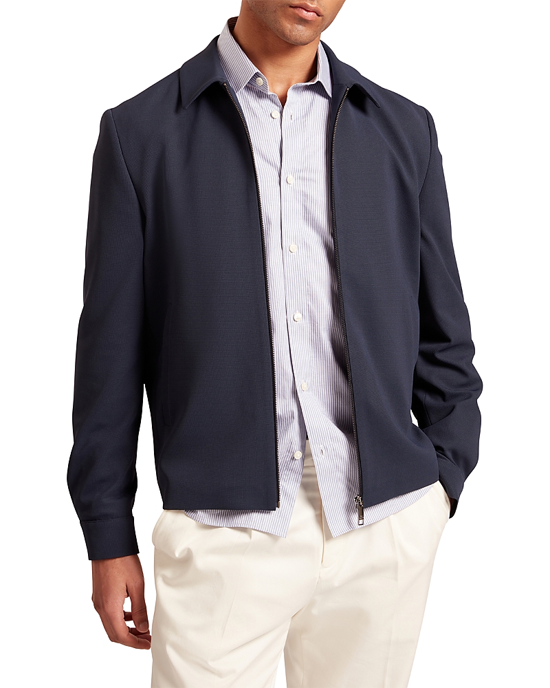Ted Baker Cialdaj Woven Texture Harrington Jacket In Blue
