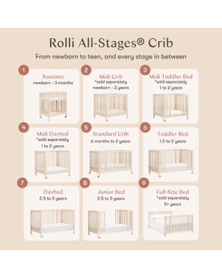 Rolli 9 in 1 Convertible All Stages&reg; Crib with Bassinet & Toddler Bed Conversion Kits