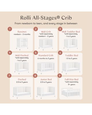 Rolli 9 in 1 Convertible All Stages&reg; Crib with Bassinet & Toddler Bed Conversion Kits