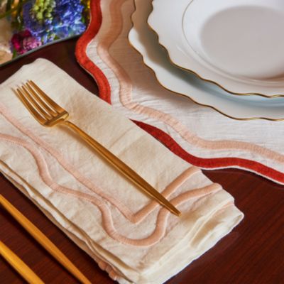 Colorblock Embroidered Linen Napkins, Set of 4