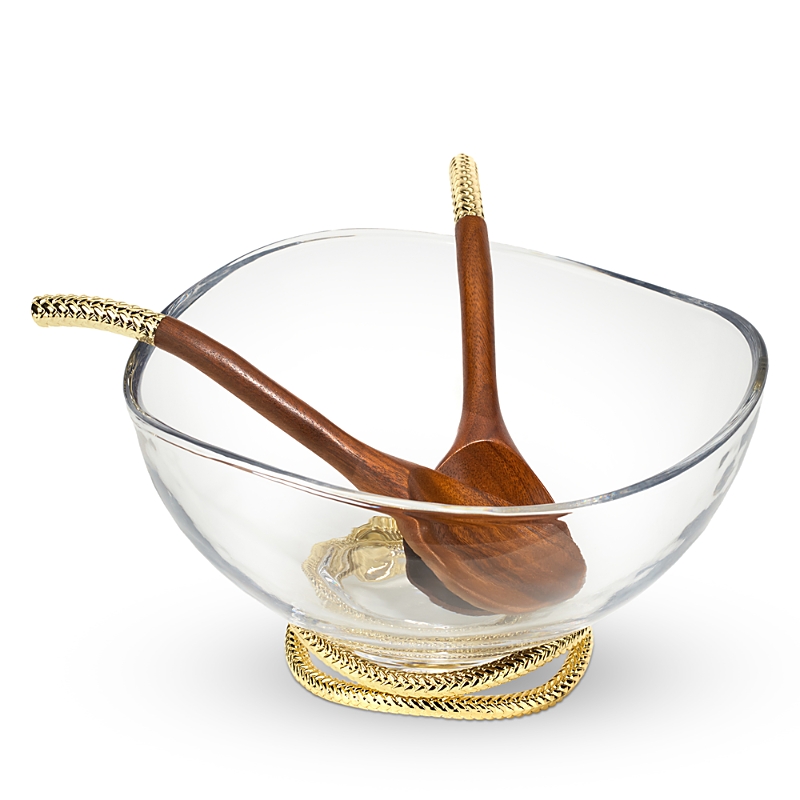 Nambe Braid Gold Glass Salad Bowl & Servers In Gold