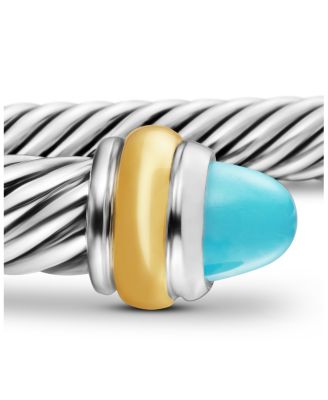 Classic Cable Bracelet in Sterling Silver with 18K Yellow Gold and Turquoise, 4mm