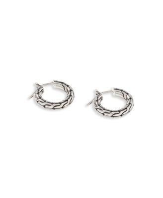 Sterling Silver Carved Chain Hoop Earrings, Small