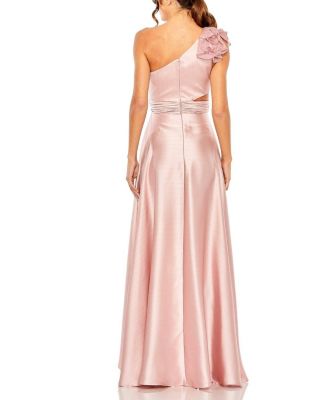 Ruffled One Shoulder Cut Out Hi-Low Gown