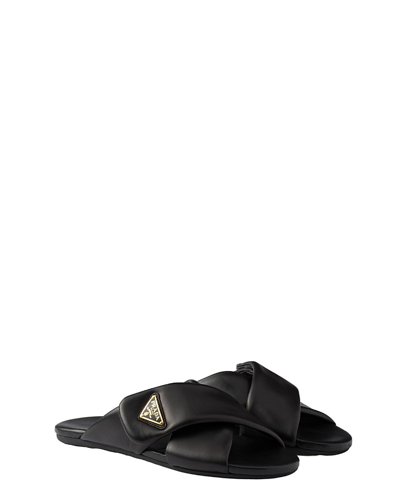 Prada Padded Leather Crisscross Flat Sandals