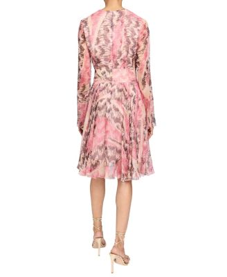 RONI Long Sleeve Fit and Flare Dress in Printed Silk Chiffon