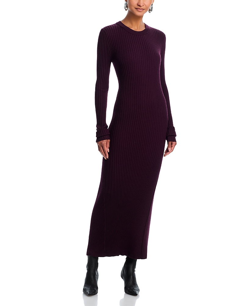 Helmut Lang Open-back Ribbed Wool Dress In Purple