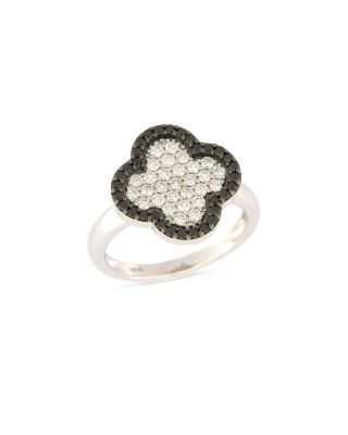 Bloomingdale's Fine Collection - Black & White Diamond Pav&eacute; Clover Ring in 14K White Gold, 0.73 tcw