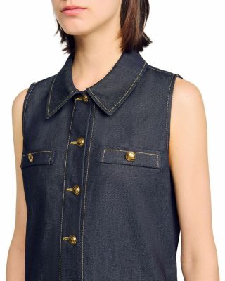 Button Front Mini Denim Dress