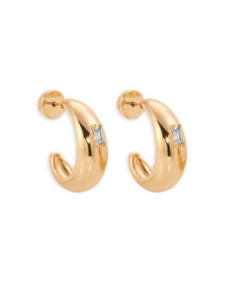 Baguette Cubic Zirconia Oval Dome Half Hoop Earrings 