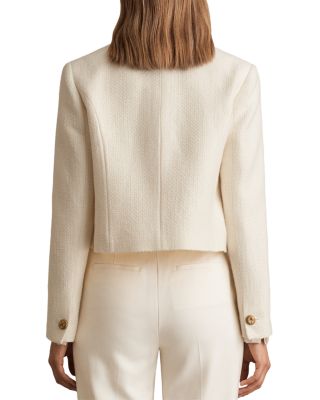 Mia Cropped Double Breasted Textured Blazer White