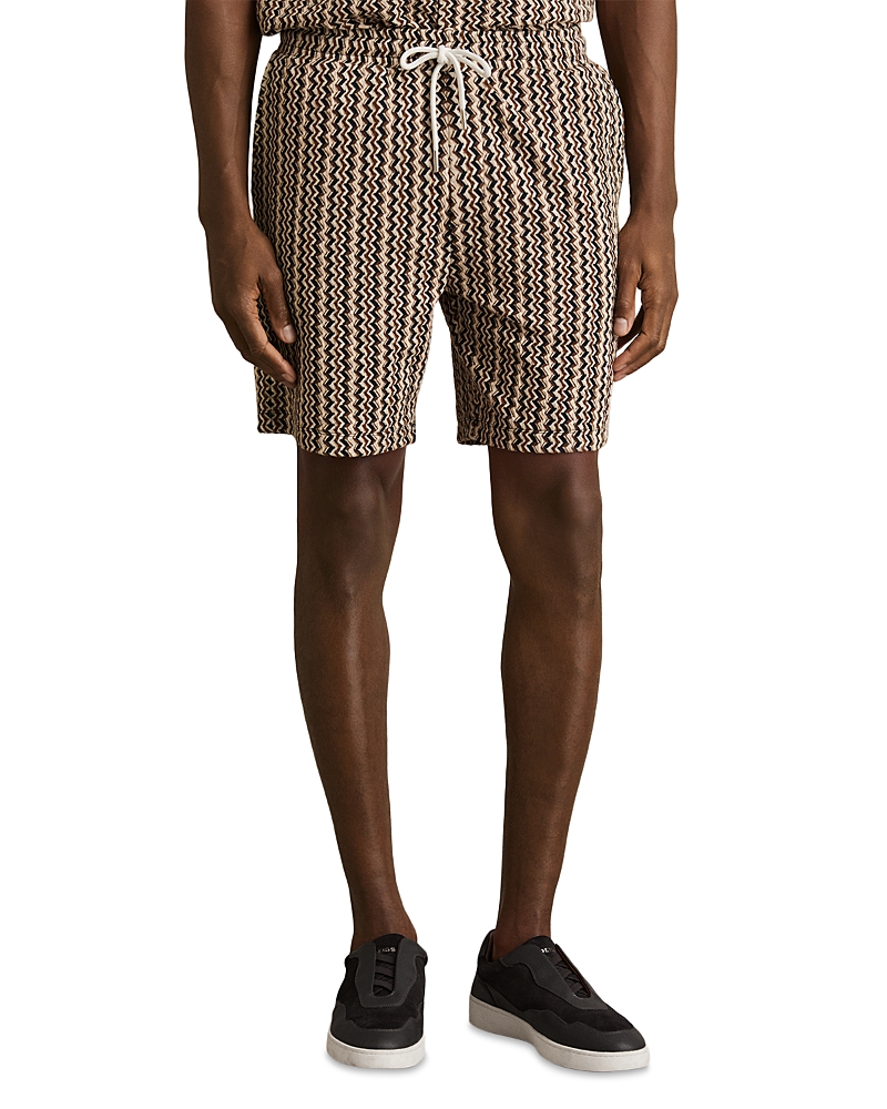 Reiss Tobacco Brown Zig-zag Knit Drawstring Shorts In Brown