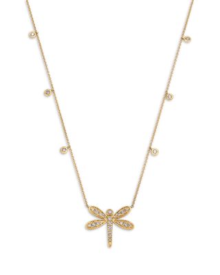 Bloomingdale's Fine Collection - Diamond Droplet & Dragonfly Pendant Necklace in 14K Yellow Gold, 0.50 tcw