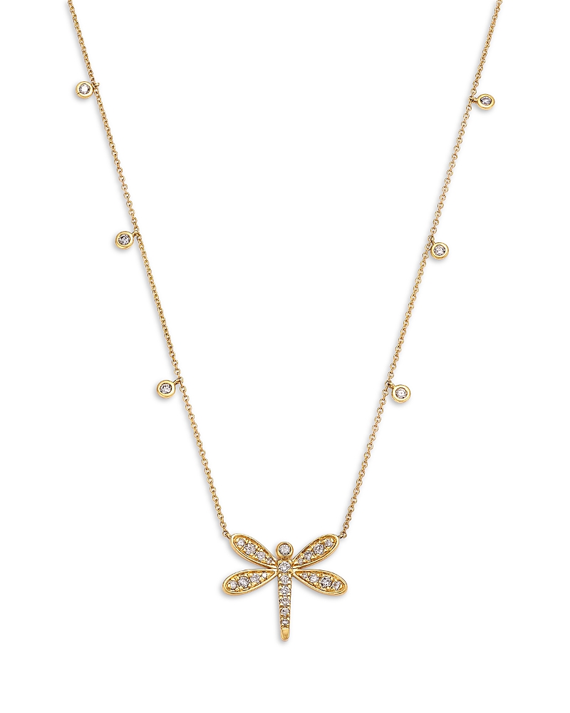 Bloomingdale's Fine Collection Diamond Droplet & Dragonfly Pendant Necklace in 14K Yellow Gold, 0.50 tcw