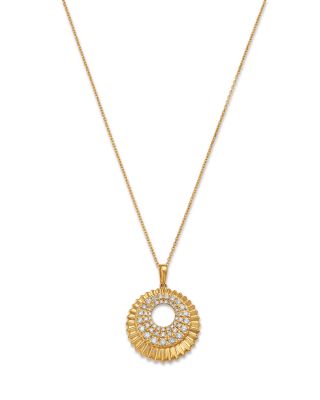 Diamond Sunray Texture Circle Pendant Necklace in 14K Yellow Gold, 0.50 tcw