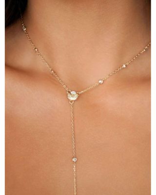 Santorini Cubic Zirconia Shell Lariat Necklace, 15"-18"