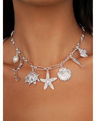 Oceanic Dreams Cubic Zirconia & Cultured Freshwater Pearl Shell Charm Statement Necklace, 15"-18"