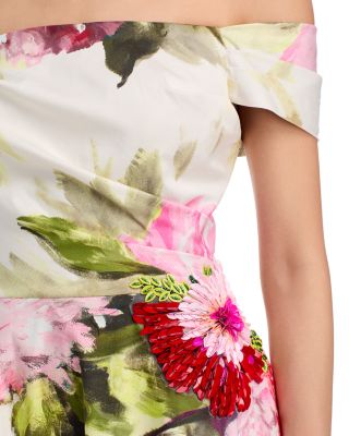 Off-the-Shoulder Cotton Dress with Beaded Flower Waist