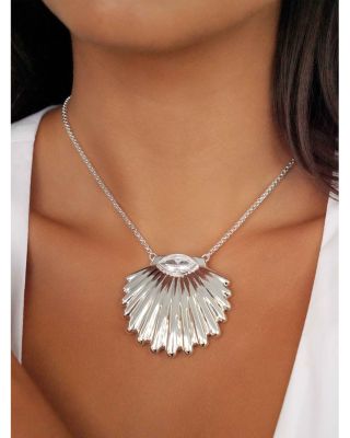 Cubic Zirconia Scallop Shell Pendant Necklace, 36"