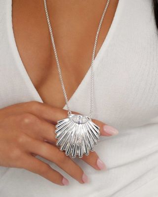 Cubic Zirconia Scallop Shell Pendant Necklace, 36"