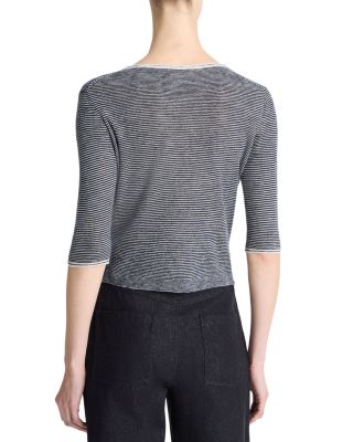 Cashmere Silk Microstripe Cardigan