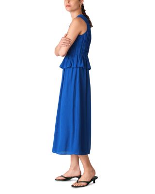 Petite Shirred V Neck Midi Dress