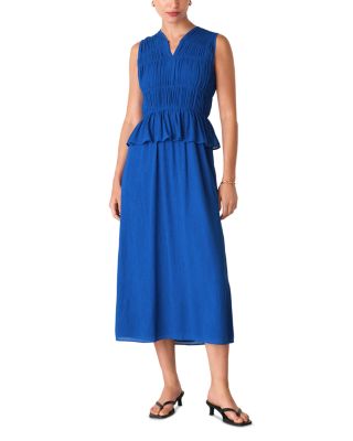 Shirred V Neck Midi Dress