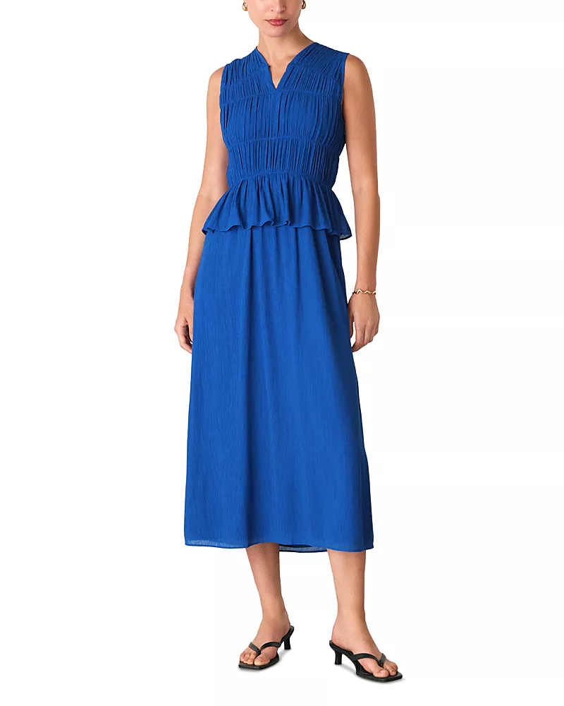Whistles Shirred V Neck Midi Dress