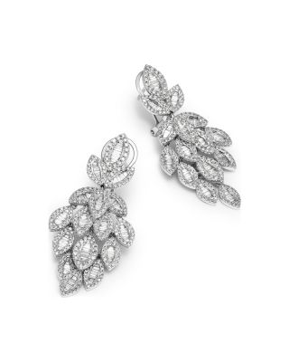 Diamond Round & Baguette Statement Drop Earrings in 14K White Gold, 2.50 tcw
